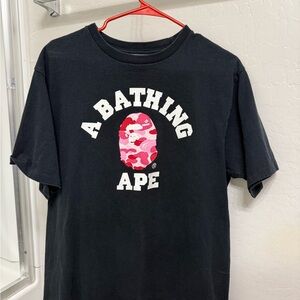 A Bathing Ape Black T-Shirt with Pink Logo